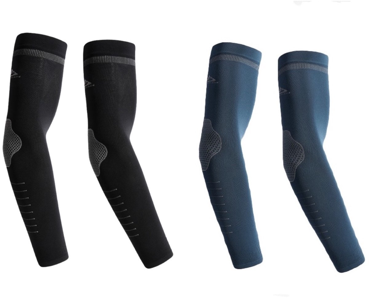 2 Paar UV Beschermende Armstukken – Stretch Compressiemouwen voor Fietsen en Outdoor Sport – One Size, Ademend, Unisex - Zwart Turkoois