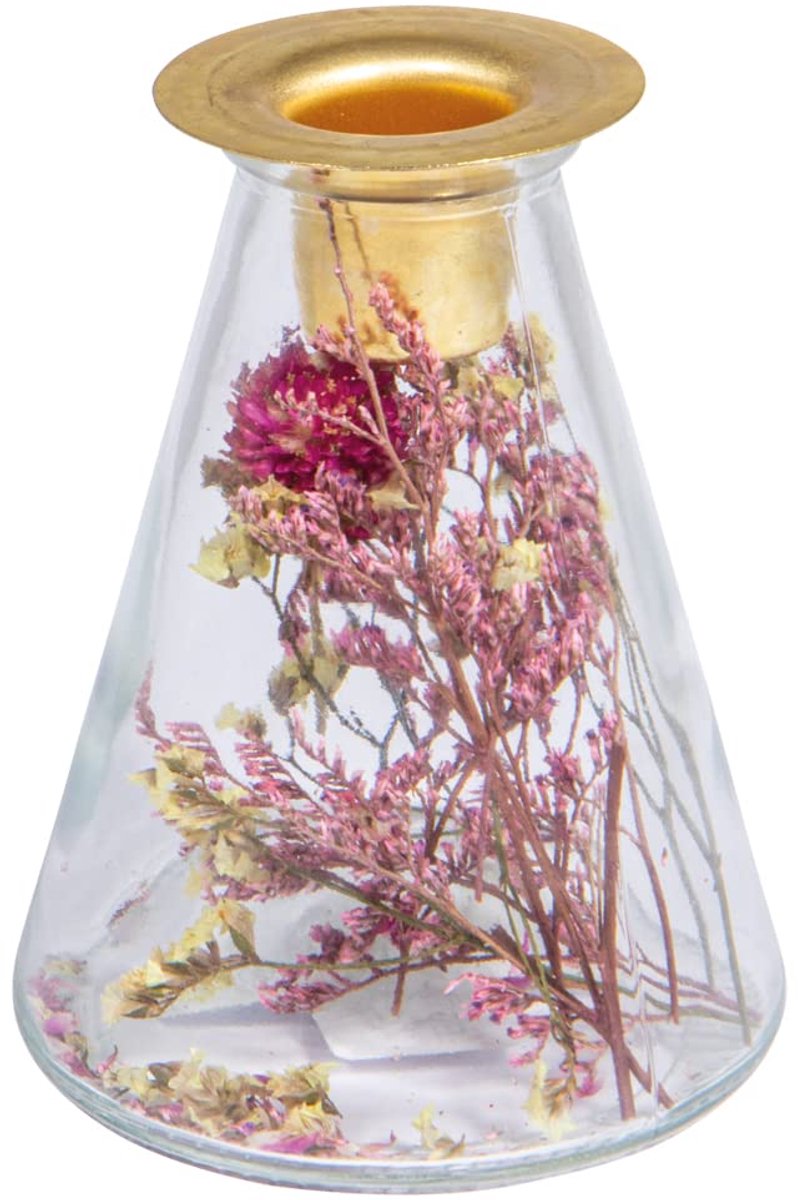 IMPERATORIS® Glazen Vazen / Glazen Flessen met droogbloemen en kaarsenhouder – Mini Decoratieve Vaas Flesjes – Helder Glas – Inclusief Strik – 14 x 17.5 x 33.5 cm – Transparant