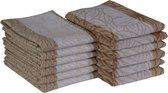 DoubleDry Theedoeken en Keukendoeken Set - 12 Stuks - 100% Katoen - Hoge Absorptie & Duurzaam - Leaves, Lichtbeige