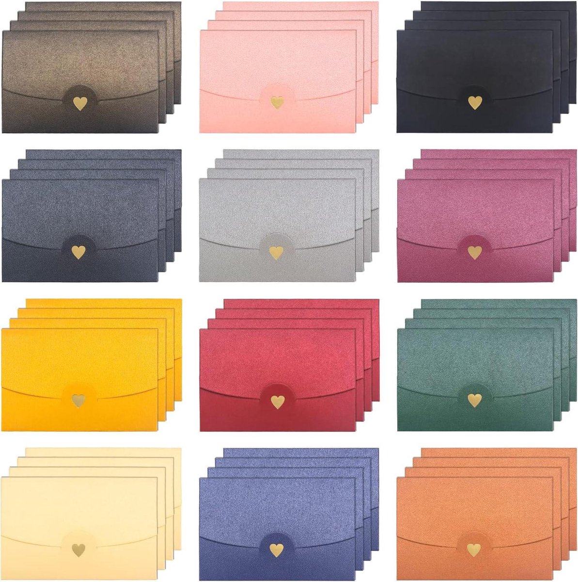 Allecta - Mini-enveloppen, 48 stuks, kleurrijke uitnodigings- en cadeaukaarten voor bruiloften, DIY, Kerst en Valentijn - 12 kleuren