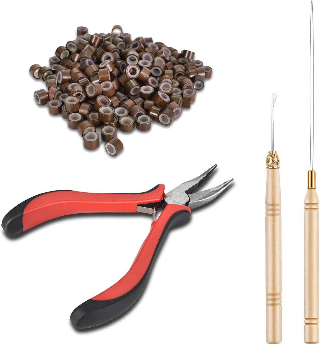 4-in-1 Haarverlenging Set met Microrringen en Gereedschap - Lichtbruin