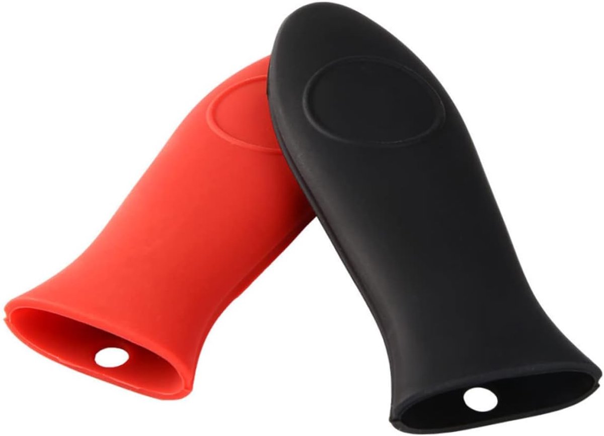 4-Piece Pack - Anti-scalding silicone pot handle covers, suitable for frying pans and cast iron pots, comfortable grip, lightweight and heat-insulating, universal (2 black + 2 red).