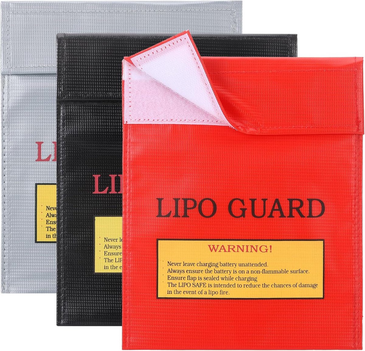 Lipo-batterij-kluisje 3 stuks - Brandwerende documententas voor batterij, documenten, geld en sieraden - 22,5 x 18,5 cm - Veiligheidstas voor bescherming