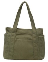 Sac fourre-tout en velours côtelé pour femme - Automne/Hiver - Style Vintage 2025 - Sac bandoulière - Porte-documents - Sac de voyage - Sac pour ordinateur portable - Convient aux Étudiants et aux employées de bureau - Vert olive