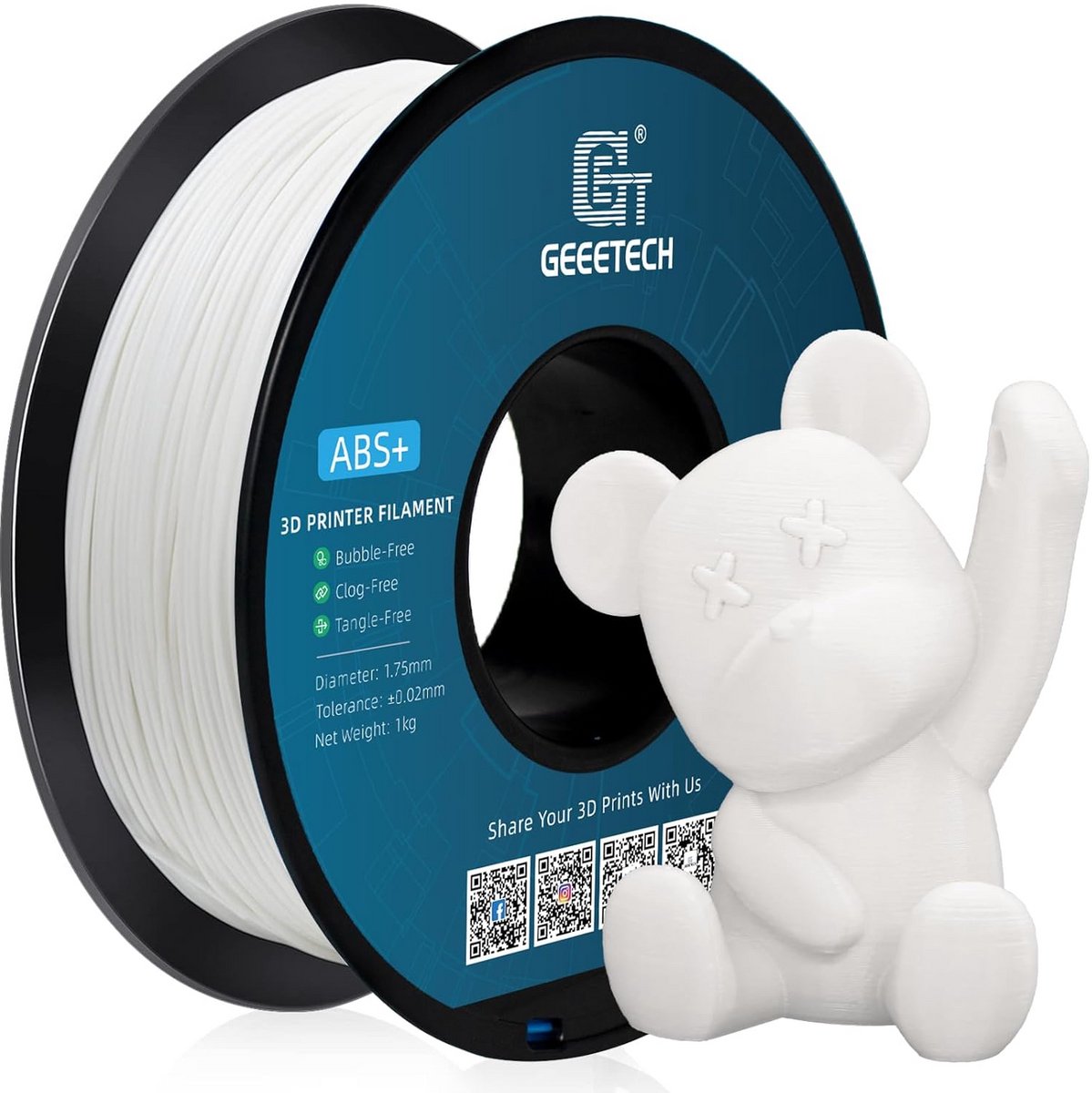 ABS+ Filament 1,75 mm voor 3D-printers - Wit