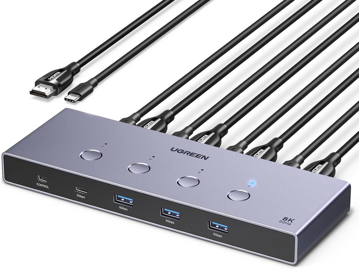 HDMI 2.1 KVM Switch 4 In 1 Uit met 8K@60Hz en 4 USB 3.0 Poorten