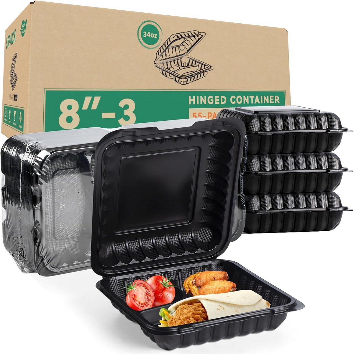 55 Herbruikbare Maaltijdvoorbereidingscontainers met 3 Delingen - BPA-vrij