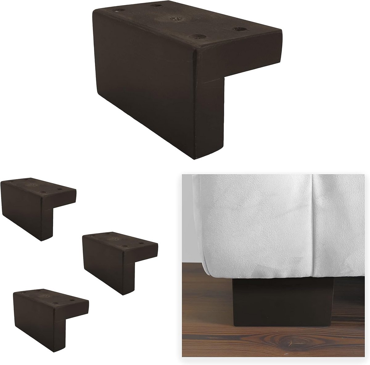 Set van 4 houten poten in wengékleur - hoogte 7,5 cm - voor banken en meubels