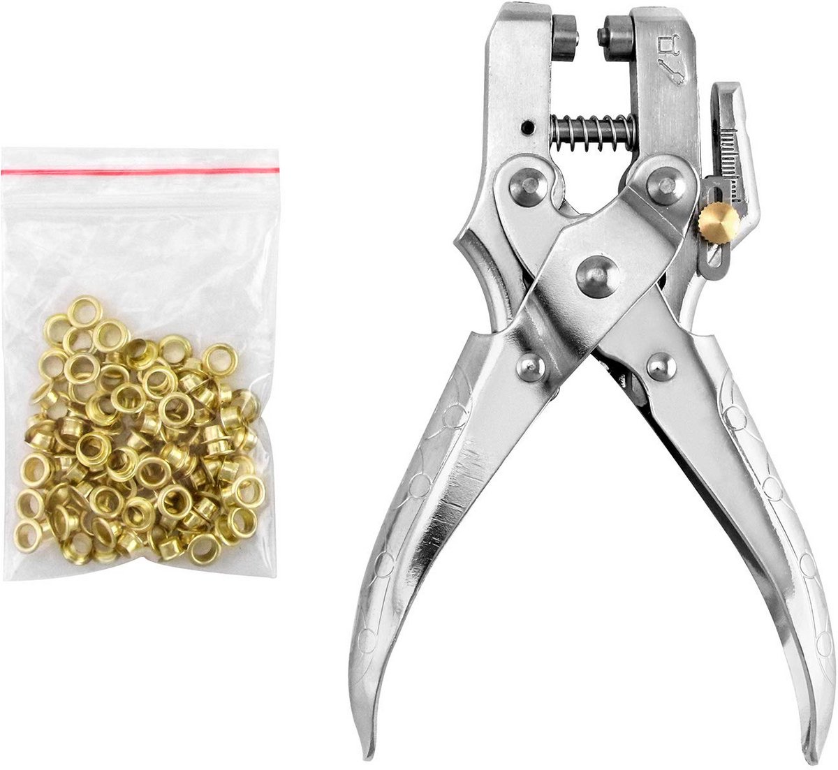 Oogjestang Set met 100 Oogjes (5mm) - Professionele Punch Tang voor Leer, Stof en Riemen