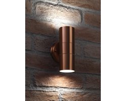 Merkloos RVS Up & Down Buiten Binnen Wandlamp Koperkleur - IP44 Weerbestendig - Inclusief Koelwit LED