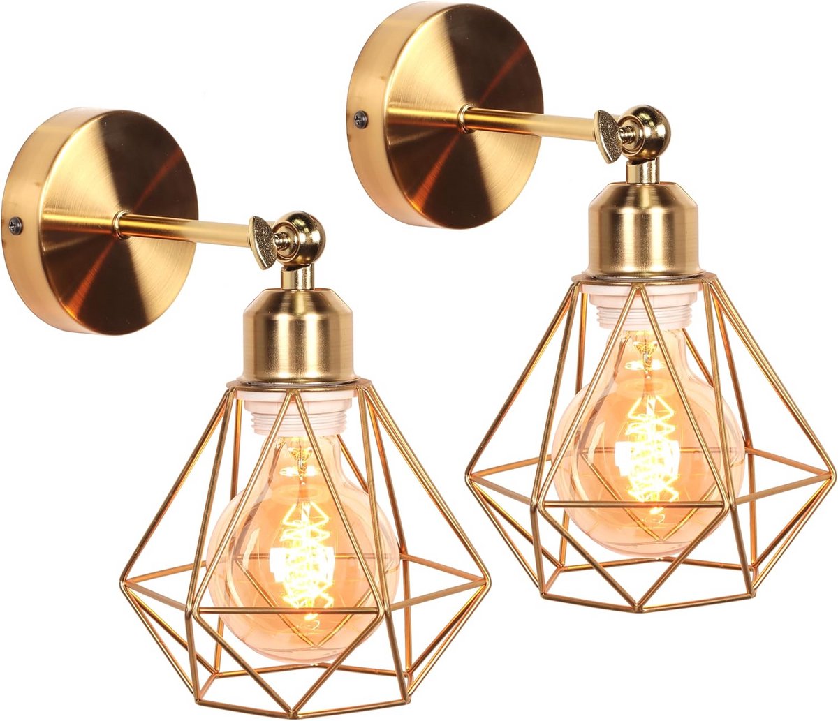 2x Industriële Wandlampen | Vintage Plafondlamp Metaal Kooi Design | E27 Verstelbaar | Geschikt voor Woonkamer, Keuken, Slaapkamer