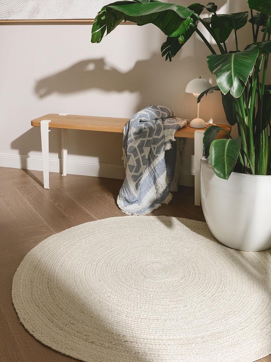 Ronde Jute Vloerkleed 80 cm - Handgeweven Boho Woonkamertapijt - Natuurlijk & Geschikt voo