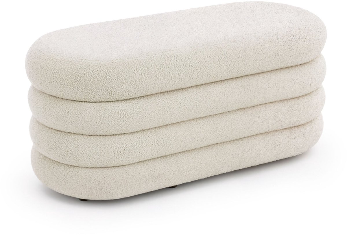 Bankje van Teddy Stof met Opbergruimte PUFFO 100 cm / Grote gestoffeerde Poef / Banken voor de Slaapkamer / Halbank / Kaptafelkruk / Nevelwit