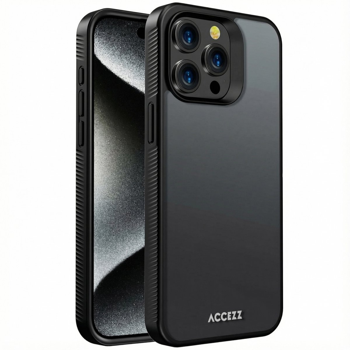 Accezz Hoesje Geschikt voor iPhone 15 Pro Max Hoesje - Accezz Rugged Frosted Backcover - Zwart