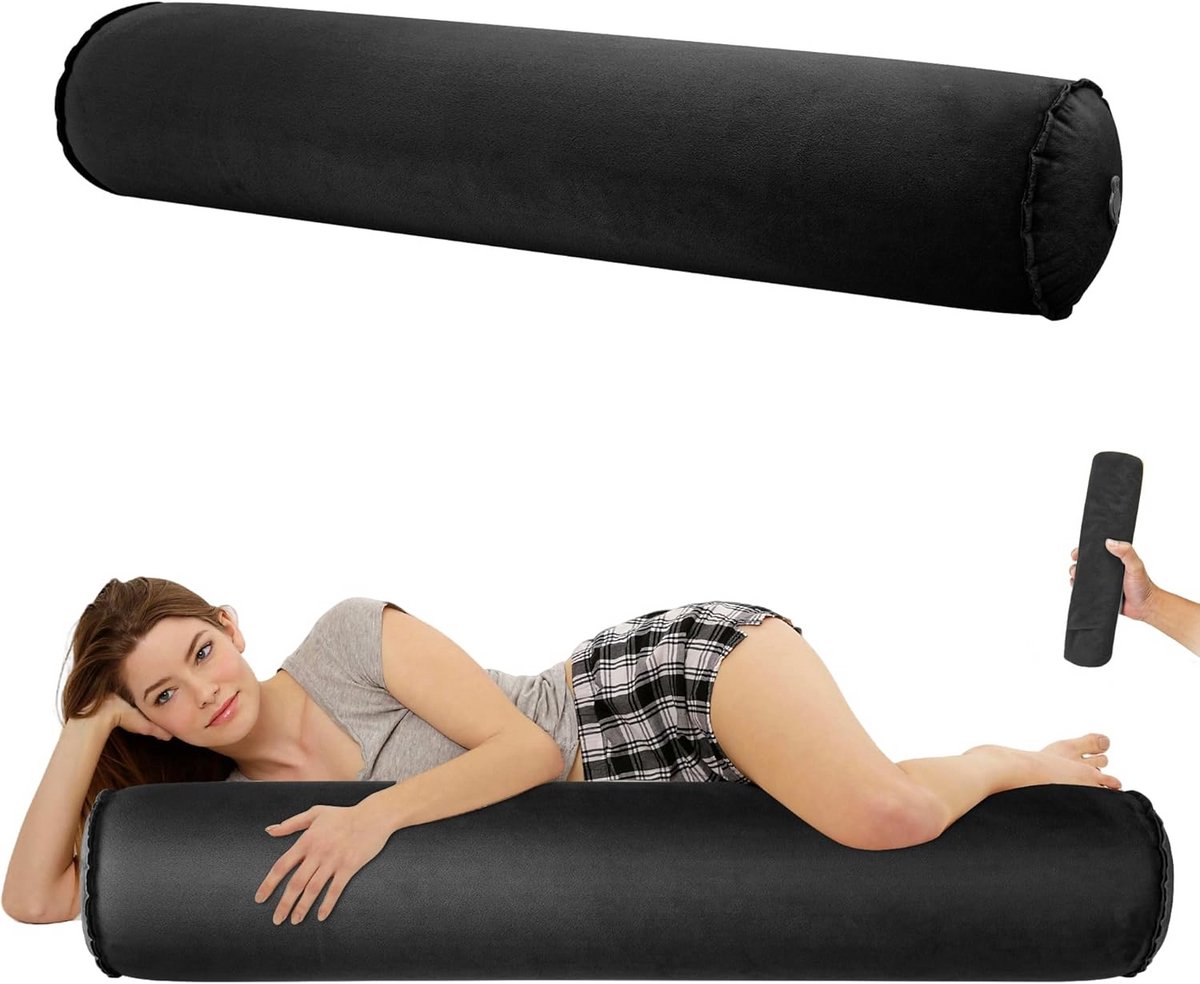 Opblaasbaar Kussen - Lucht Kussen - Zijslapen Comfort - Zacht Fluweel - 120 x 20 cm - Zwart