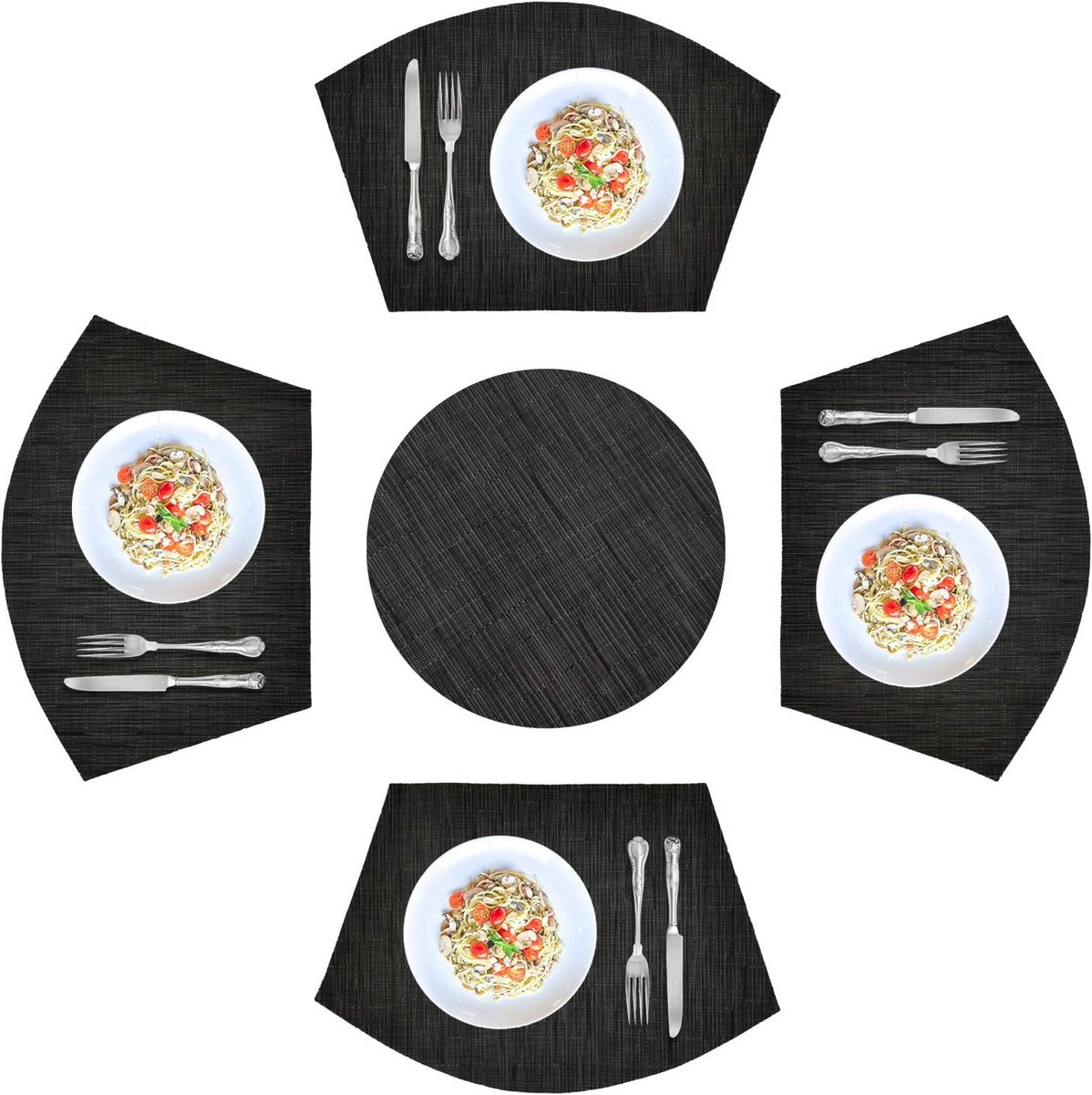 5-delige set placemats, rond en wigvormig, hittebestendig en antislip voor eettafel