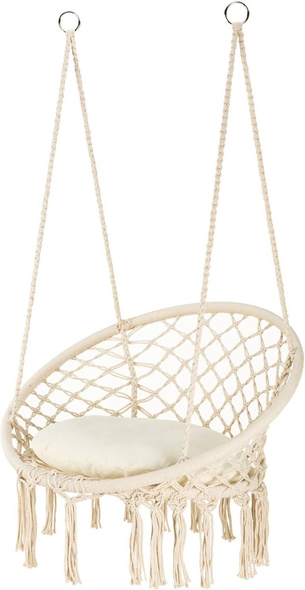 Luxe Macramé Hangstoel Zwart - Comfortabele Schommelstoel voor Binnen & Buiten