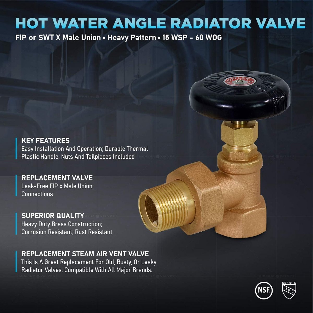 Zware Koperen Radiatorkraan voor Warm Water en Stoom - Temperatuurregeling en Ontluchting - 1/2" Aansluiting