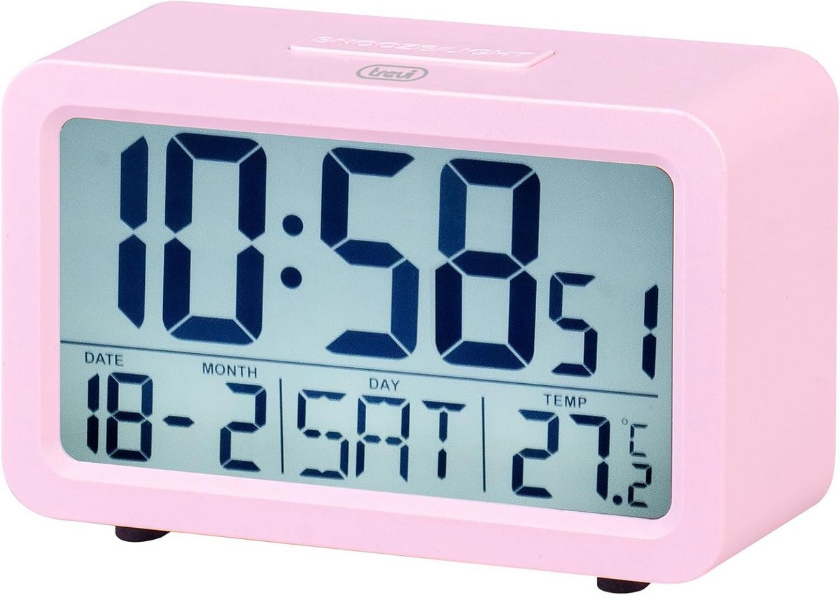 Digitale Wekker met Groot Display, Thermometer en Snooze Functie - Roze