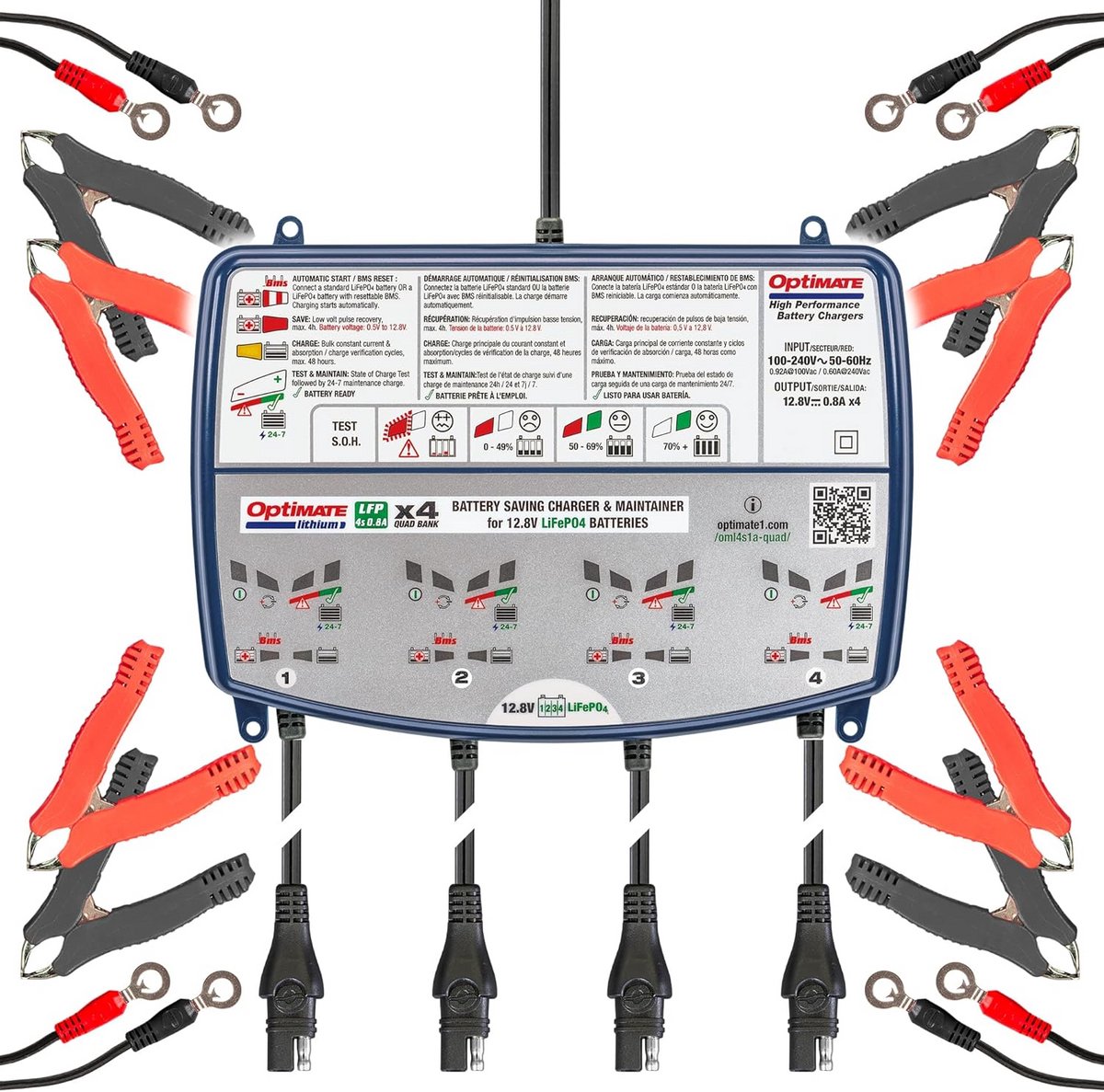 Lithium Acculader & Druppellader voor 4x 12.8V LifePO4 Accu's - Automatisch Onderhoud