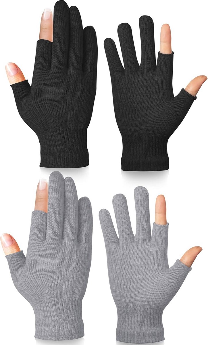2 Paar Vingerloze Thermische Gebreide Winterhandschoenen - Warm en Flexibel voor Heren & Dames