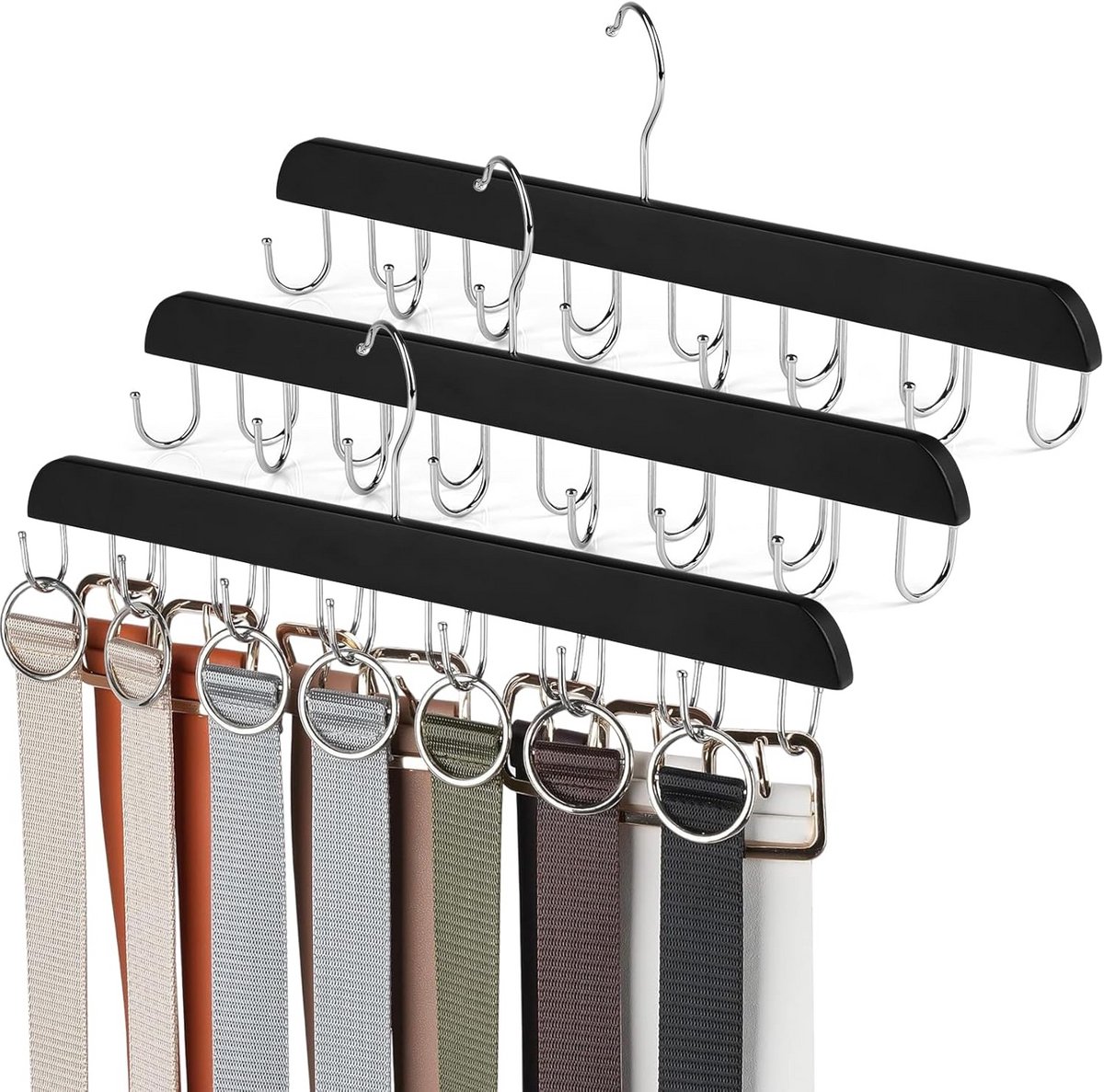 3x Ruimtebesparende Garderobe Hangers met 14 Haken voor Riemen en Sjaals