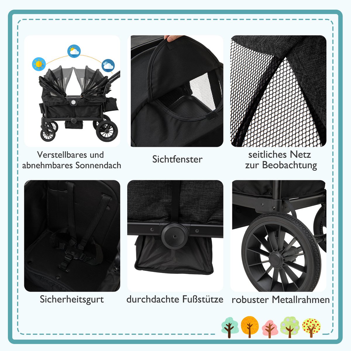 FDS 2-in-1 Dubbele Kinderwagen Inklapbaar met Verstelbare Handgreep - afbeelding 2