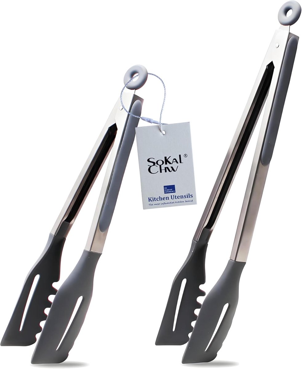 Set van 2 RVS Griptangen voor Barbecue, Salades en Steaks - 9 en 12 Inch