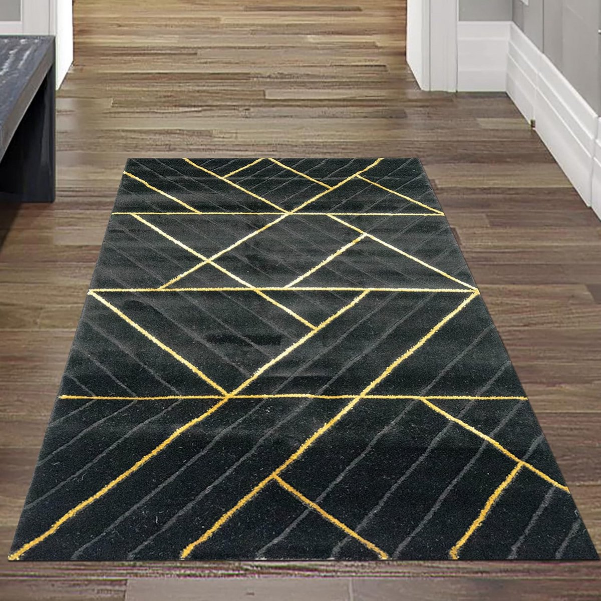 Modern Geometrisch Vloerkleed Zwart Goud 60x110 cm - Geschikt voor Vloerverwarming