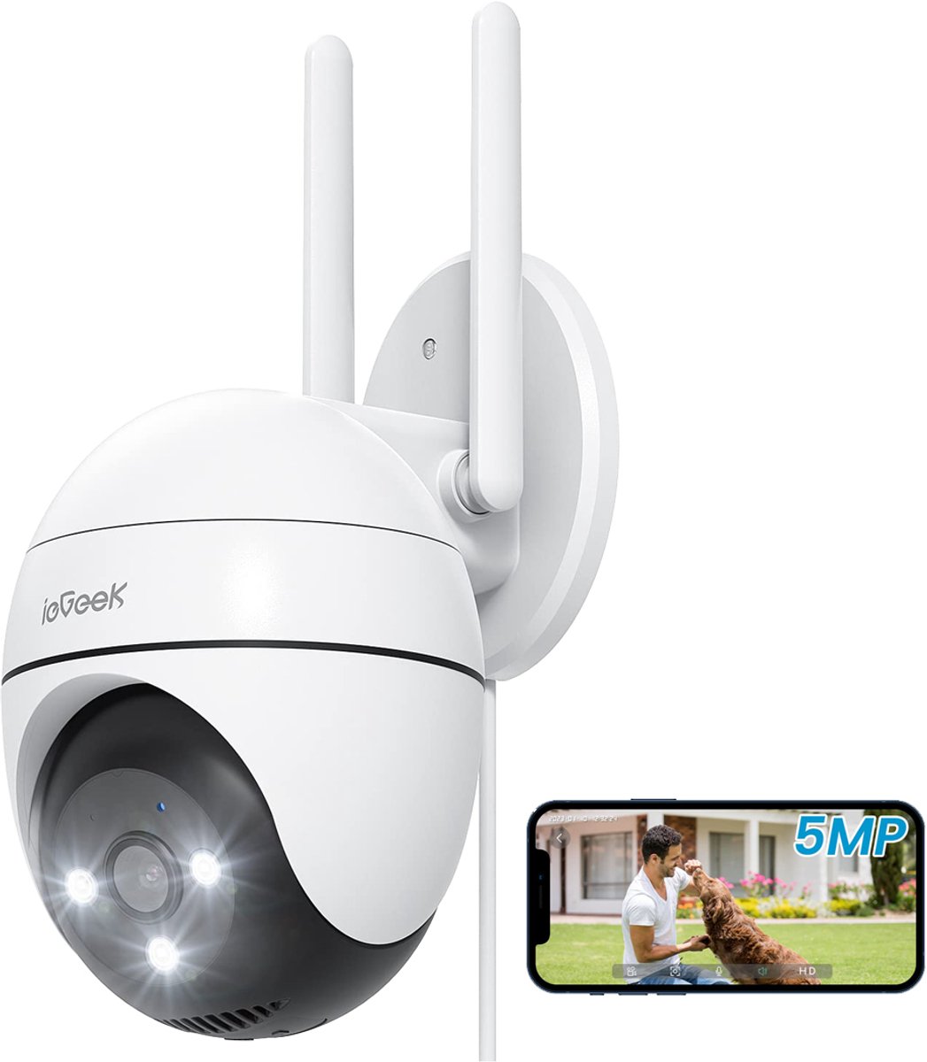 ZS-GQ4 Camerabewaking – 3K HD 5MPx Beveiligingscamera Buiten - Buiten Camera Met Nachtzicht – Buitencamera - Bewakingscamera voor Buiten- Met WiFi en APP - 360° horizontaal & 130° verticaal - Wit