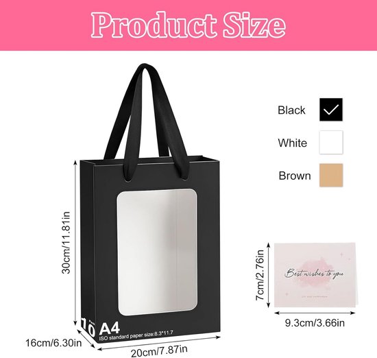 10 Kraft Cadeauzakjes Met Venster En Handvat – 15x10x20 Cm, Wit/bruin, Herbruikbaar, Voor Verjaardag En Feest