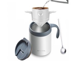 Draagbare Camping Koffiemachine 16oz - Inschenken Set / Koffiekit - Camping Koffiemachine / Reizen Koffie Set / Kamperen Koffiekit - Ideaal voor Outdoor & Vakantie Gebruik-wit
