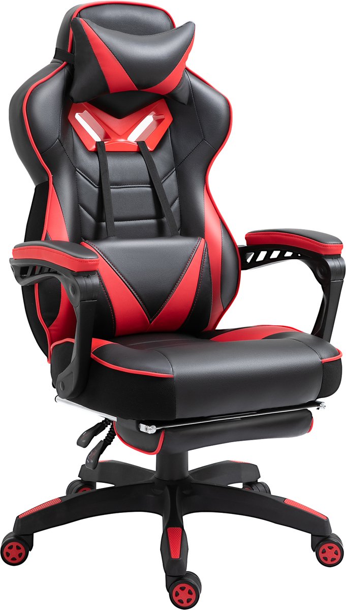 Gamingstoel - Met Massagefunctie - In Hoogte Verstelbaar Directiestoel - Kunstleer - Zwart