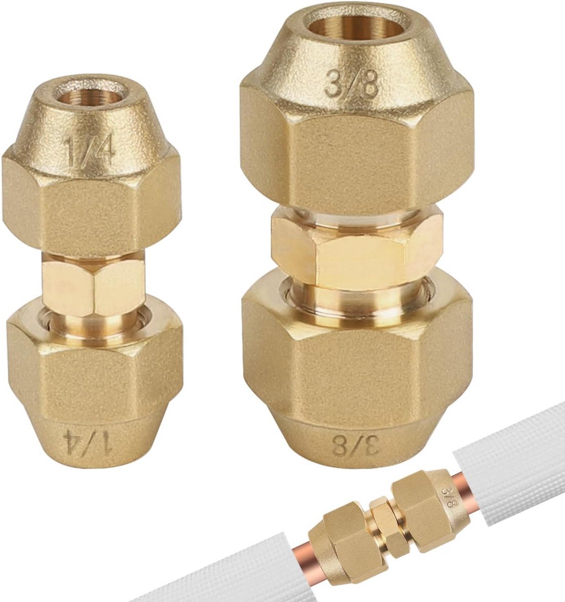 2 Stuks Dubbele Koppeling voor Koperen Buis 1/4
