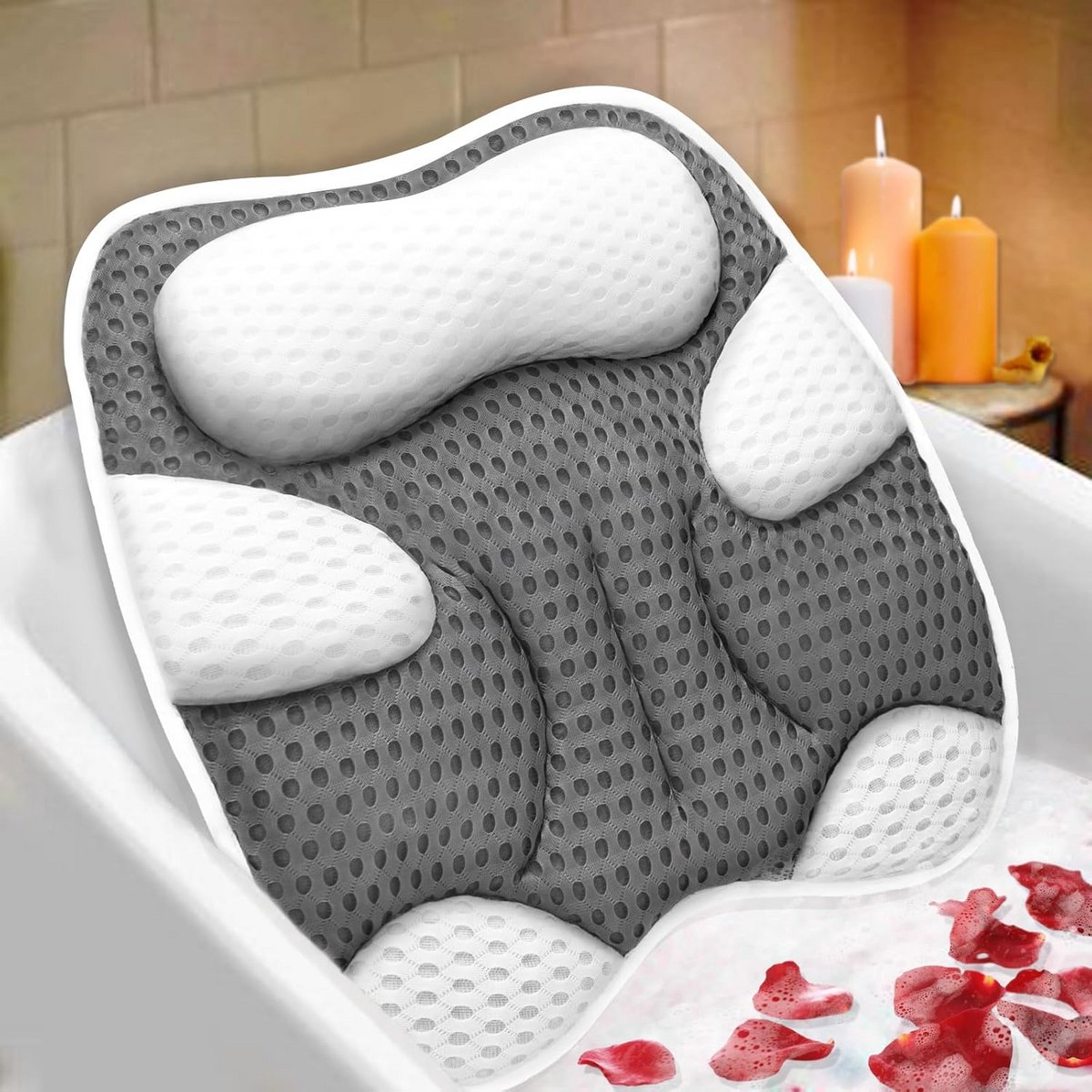 Ergonomisch Catvormig Badkussen voor Hoofd en Nek met 7 Zuignappen - Luxe Spa Comfort
