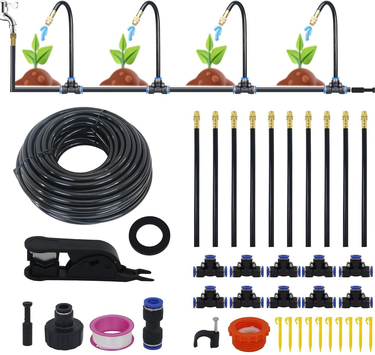 Druppelirrigatieset - Watersysteem Tuin - Planten Water Geven - Automatisch Bewateren - 10 Meter Slang - Zwart