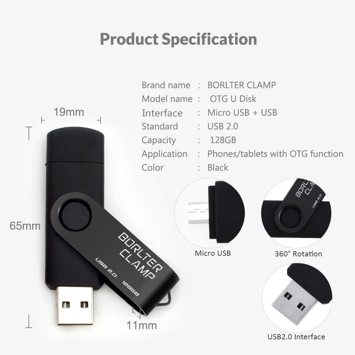 Dual USB-C/Micro USB Stick 128GB - Flash Drive voor Android Telefoon, Tablet en PC