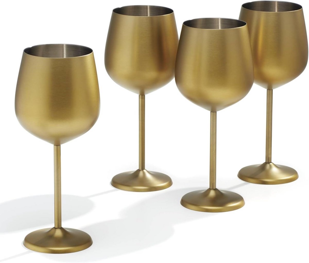 Set van 4 Universele Wijnbekers RVS Geborsteld Goud