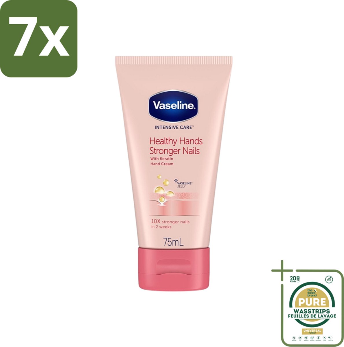 7 x Vaseline - Healthy Hands & Stronger Nails - Handcrème - Versterkend - 75 ml - Grootverpakking - Handcrème - Handen Verzorgen - Nagels Versterken - Keratine - Vaseline