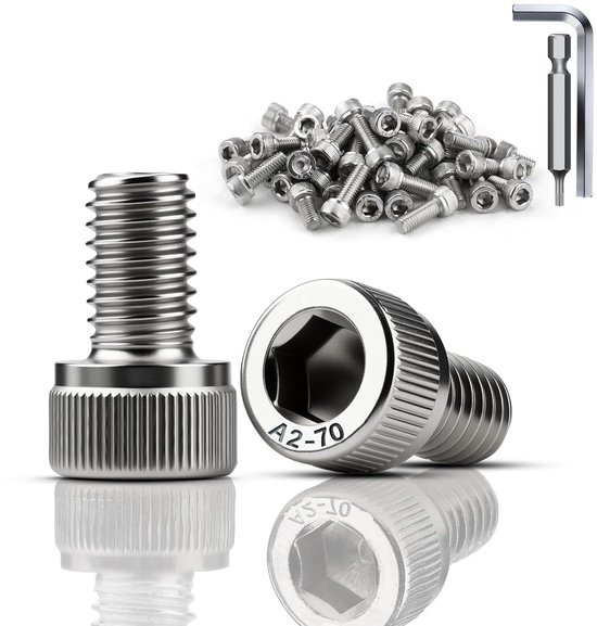 12x Cilinderkopbouten RVS A2 DIN 912 M8 x 12 mm - Inbus Schroeven ...
