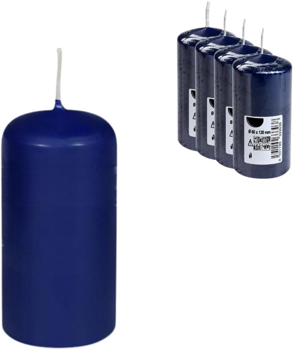 4x Donkerblauwe Stearine Kaarsen 12cm Hoog | 30 Uur Brandtijd | Decoratieve Dikkere Kaarsen