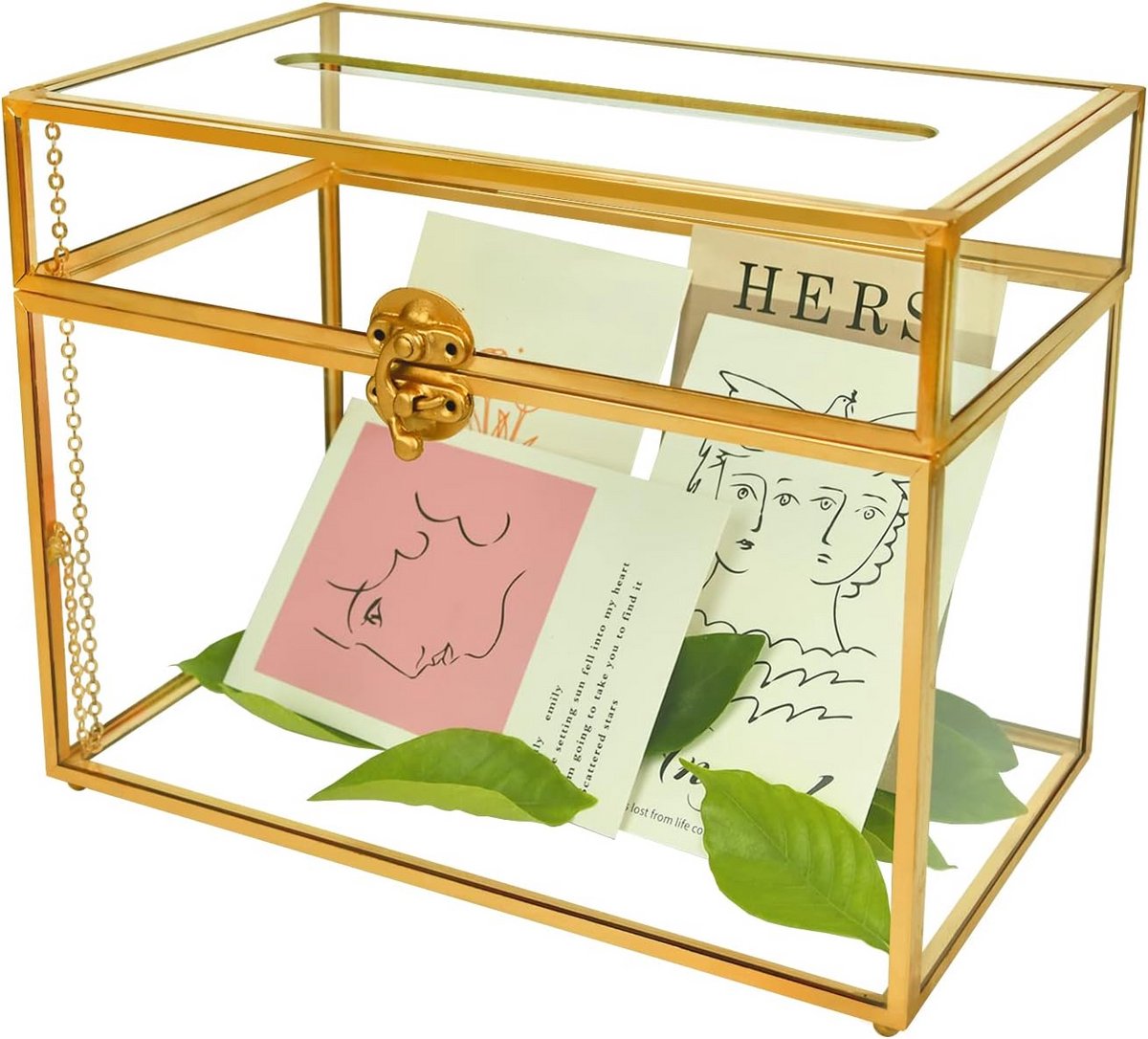 Luxe Gouden Glas Kaartendoos voor Bruiloft en Feest - Enveloppendoos Rechthoekig met Sleuf