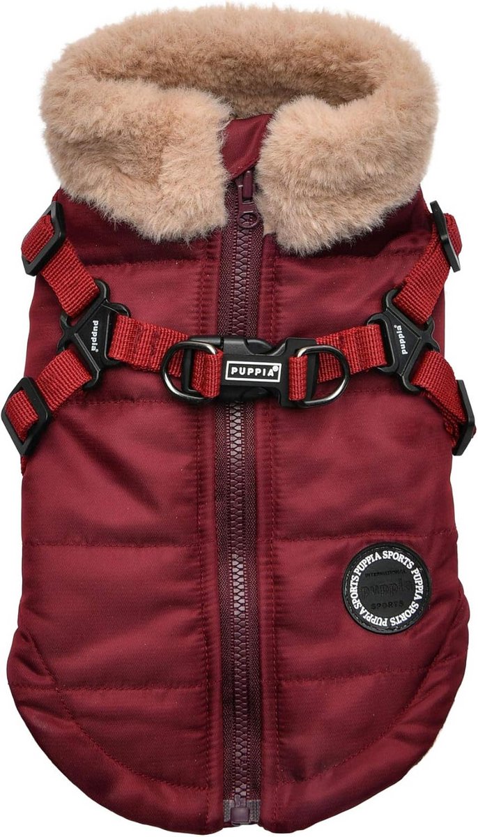 Warme Fleece Hondenjas met Geïntegreerd Harnas voor Kleine tot Middelgrote Honden - Bordeauxrood