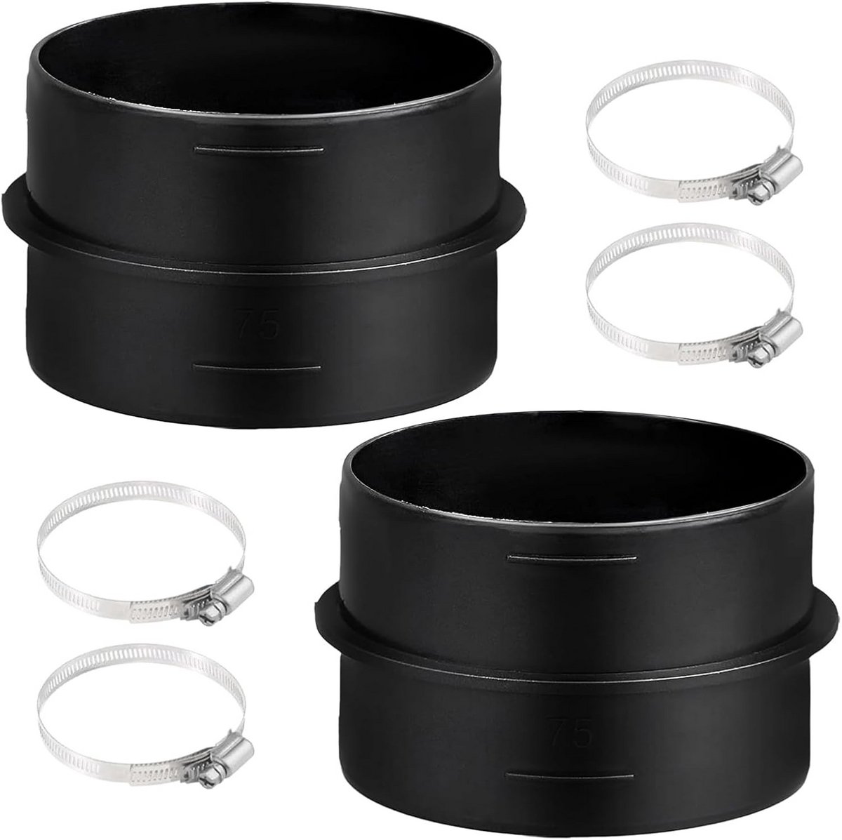 Ronde Ventilatiebuis Verbindingsstuk (2 Stuks) - Ø75 mm | Inclusief Slangklemmen