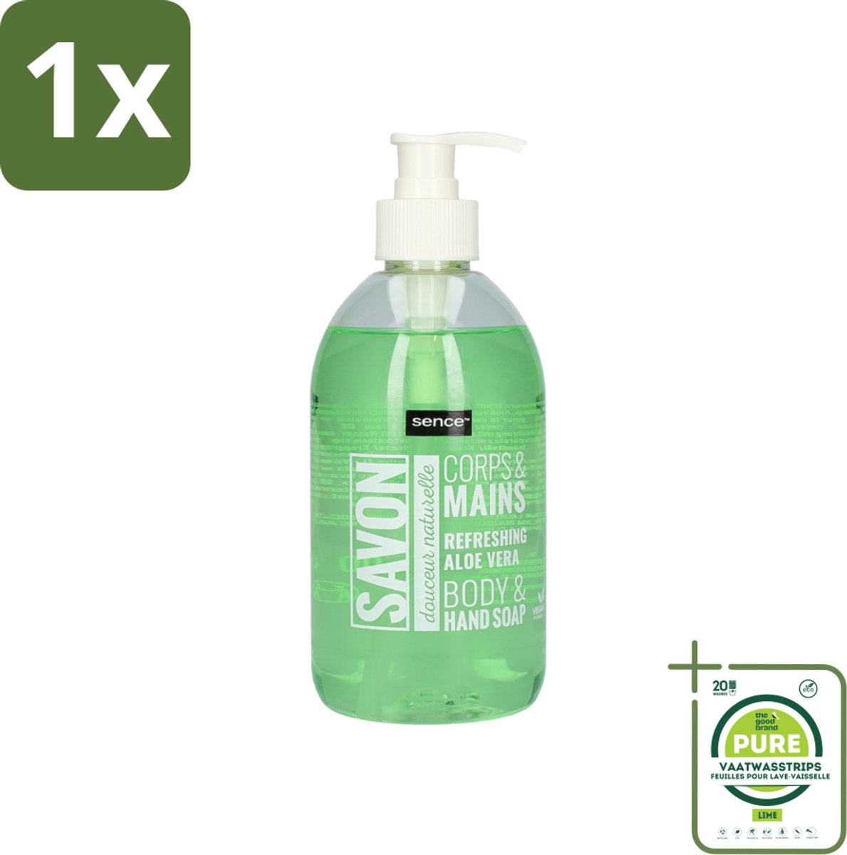 1 x Sence - Refreshing Aloe Vera - Handzeep - Savon - 500 ml - Aloë Vera Handzeep - Vloeibare Handzeep - Handzeep 500 Ml - Milde Handzeep - Verzorgend Handzeep