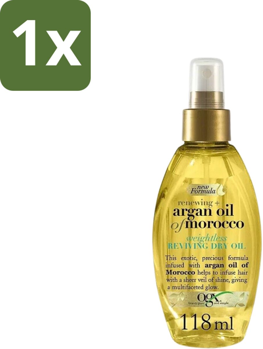 1 x OGX - Argan Oil of Morocco - Haarolie - Gewichtloos - Reviving Dry Oil - 118 ml - Haarolie - Arganolie - Gewichtloze Haarolie - Droog Haar - Glansboost