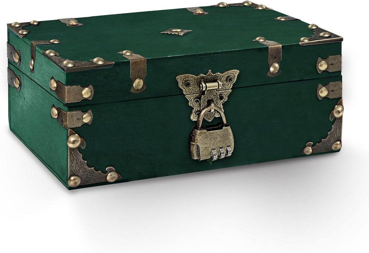 Houten Schatkist met Slot - Vintage Piratinkist voor Opslag en Decoratie