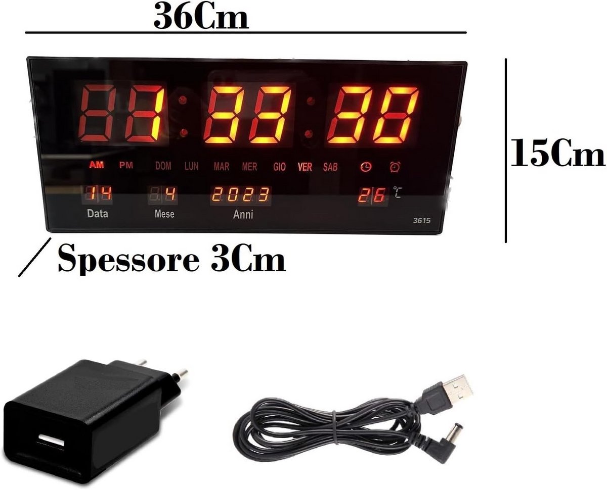 Digitale LED Wandklok met Datum, Temperatuur en Alarm - Extra Dun Rood Display