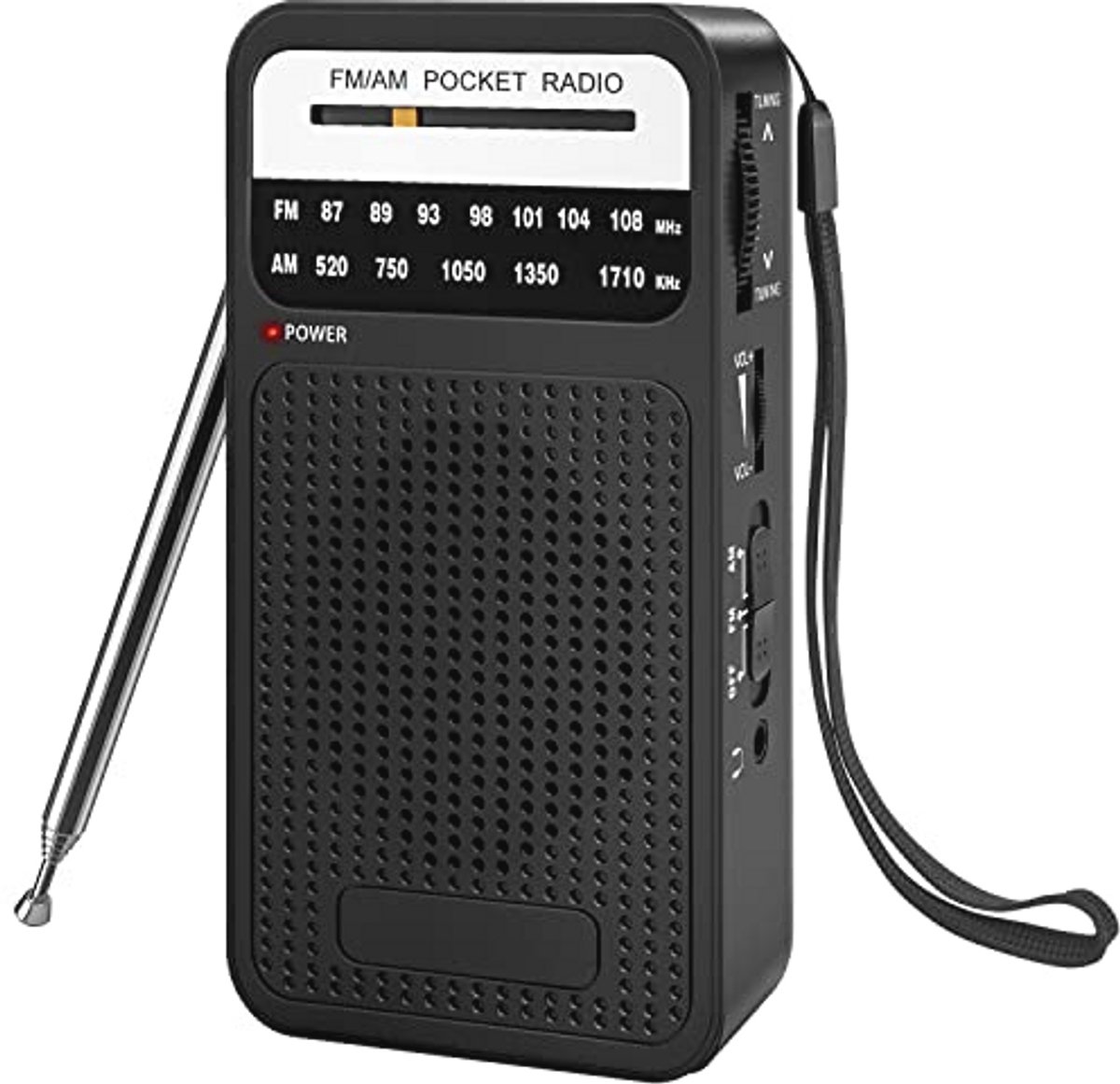 Draagbare AM/FM-radio met hoofdtelefoonaansluiting en lange afstandsontvangst
