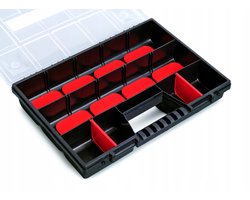Kistenberg Sorteerbox/vakjes koffer - spijkers/schroeven/kleine spullen - 12 vaks - kunststof - zwart - 39 x 29 x 6.5 cm